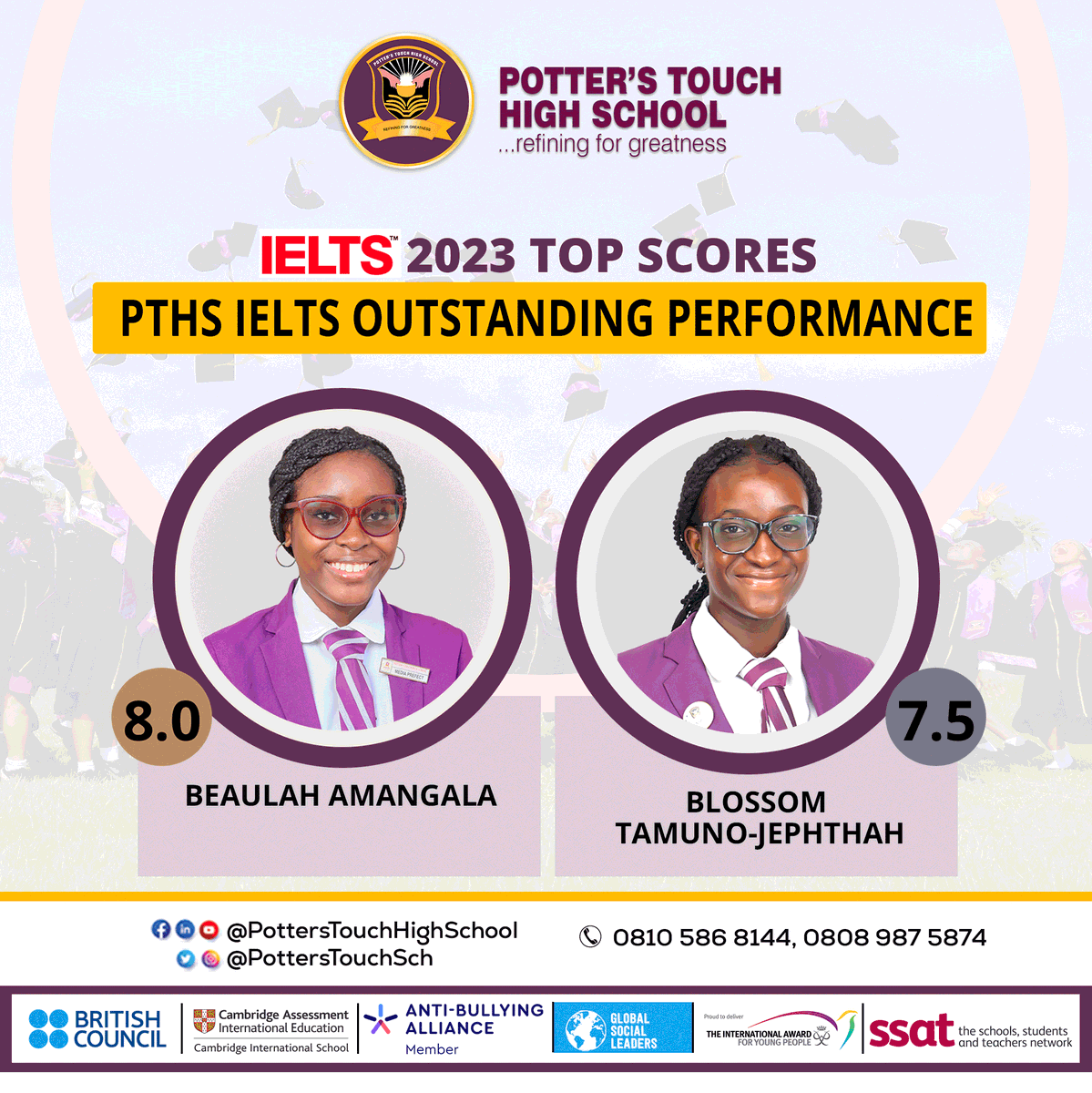 2023 IELTS TOP SCORES

We are delighted to congratulate our students for their outstanding performance in the 2023 Cambridge IELTS tests.
Congratulations to our Flying Stars!

#refiningforgreatness #bestplacetolearn #AcademicTwitter #excellence #excellenceineducation #IELTS