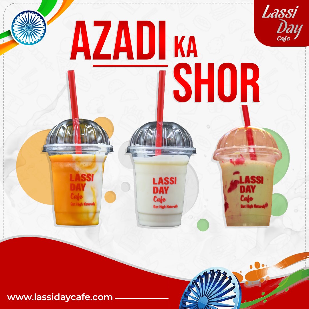 Lassidaycafe's tweet photo. Azadi ke rang, lassi ke sang!! 🇮🇳🥤🫶
Celebrate 77th Years of Independence with Flavorful Beverages at Lassi Day Cafe! ✨❤️
#LassiDayCafe #HappyIndependenceDayIndia #DeshKaSwad https://t.co/6r8VZz20x2