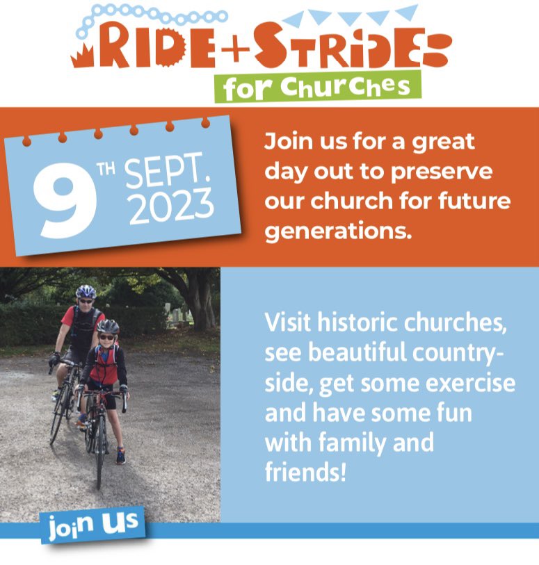 Join us for #RideandStride on Sept 9th! Walk, cycle, hop, boogie, trot, jive, or jig around some of #warwickshire’s fantastic churches 😍 <a href="/RideStrideUK/">Ride+Stride</a>. It’s great fun for all the family 💜 

Find out more at warwickshirechurches.org.uk/ride-and-strid… 🚲  🏃‍♂️ 🐎