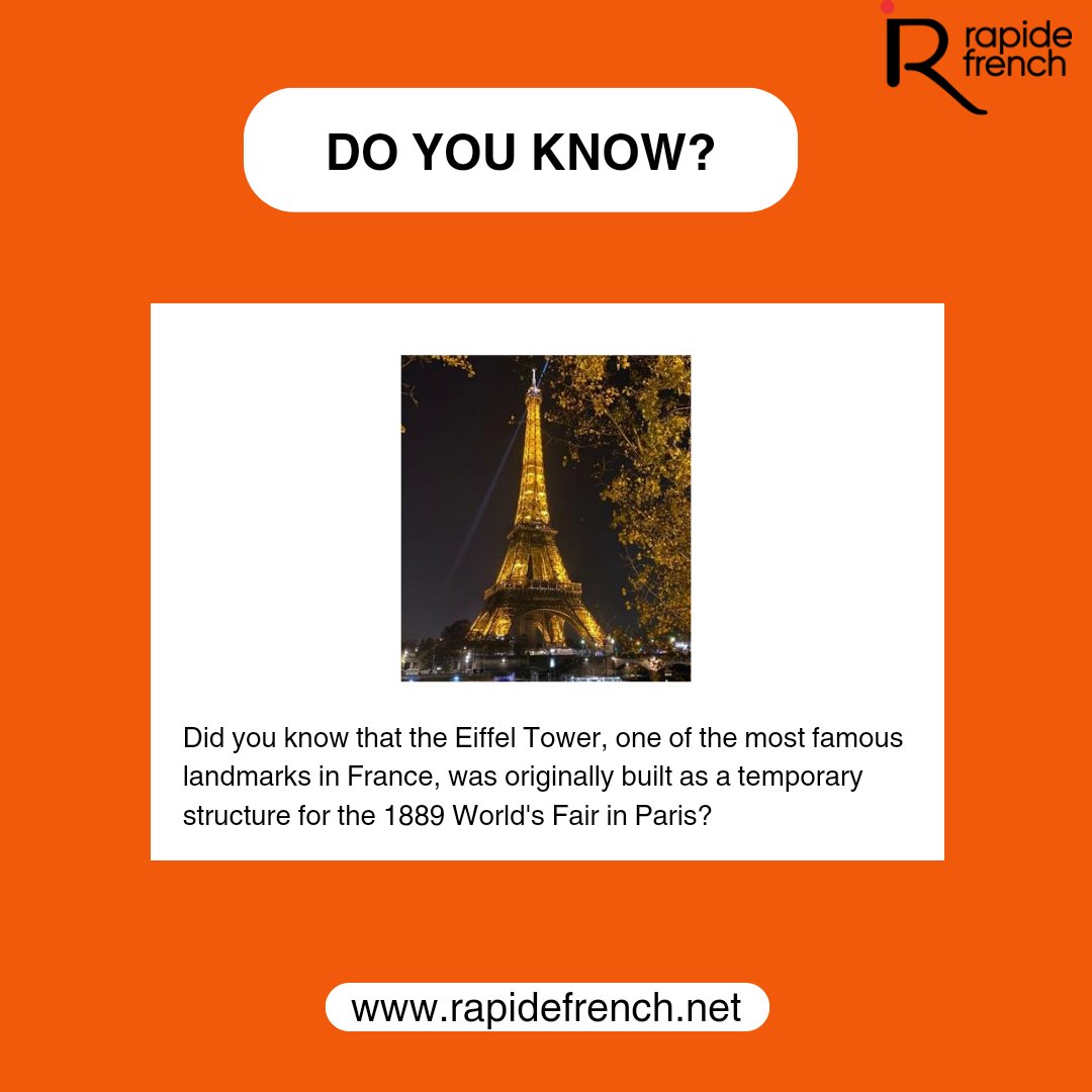 We have so many history about the Eiffel Tower.

Do you know why the Tower was created?

Now you know!👇😉
Follow @rapidefrench for more interesting fun facts. 
 #language #french #frenchlanguage #frenchlearning #frenchclasses #rapidefrench #rapide #viral #explore #didyouknowfact