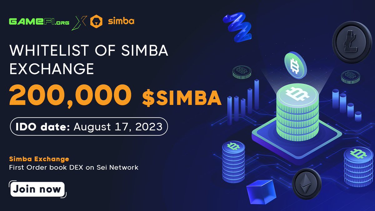 🔊🔊 Catch a slot in $200,000 IDO Whitelist of Simba Exchange @simba_exchange - 1st order book DEX on Sei Network!

🔗 APPLY WHITELIST NOW: gamefi.org/igo/simba 🔗

⏰ TIMELINE (UTC) ⏰
▪️ Registration time: 08:00 Aug 15 - 9:00 Aug 16, 2023
▪️ IGO date: Aug 17, 2023
       +