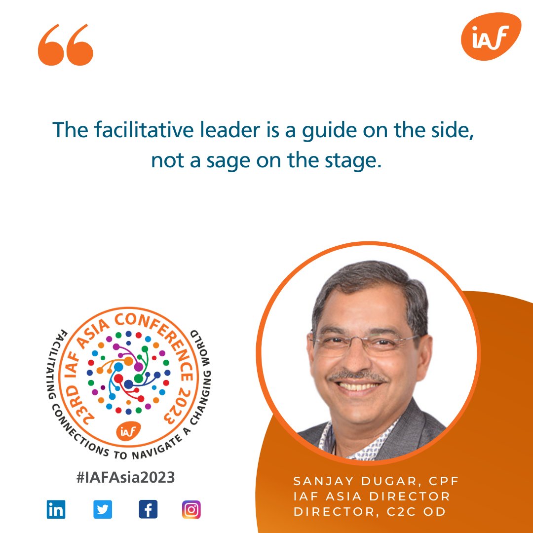 iaf_asia's tweet photo. #facilitationquote
The facilitative leader is a guide on the side, not a sage on the stage.- Sanjay Dugar, CPF
What are your thoughts for 'Being a Facilitative Leader'?
Connect: conference@iaf-india.org
#IAFAsiaconference2023 #facpower #poweroffacilitation #IAFAsia2023 https://t.co/hmABEFDSQi