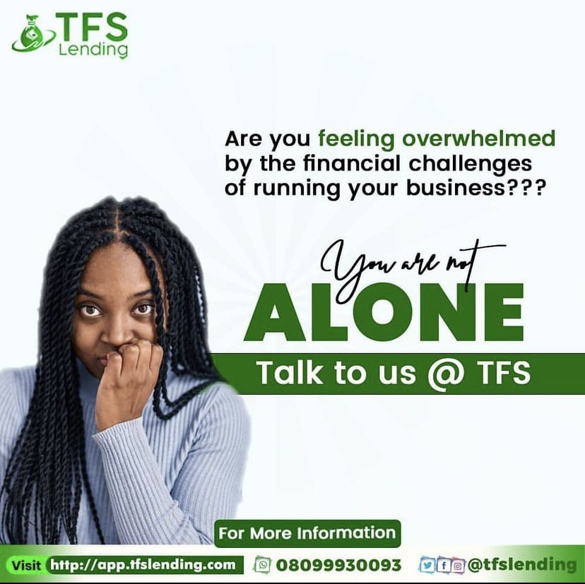 We’re just a DM away! Let’s help you sort out the financial challenges you’re going through 

#LoanCompanyinLagos #Finance
#LoanServices #Loans #15august2023 
#Bbnaija #LoanCompany #FinanceManager #tfslending