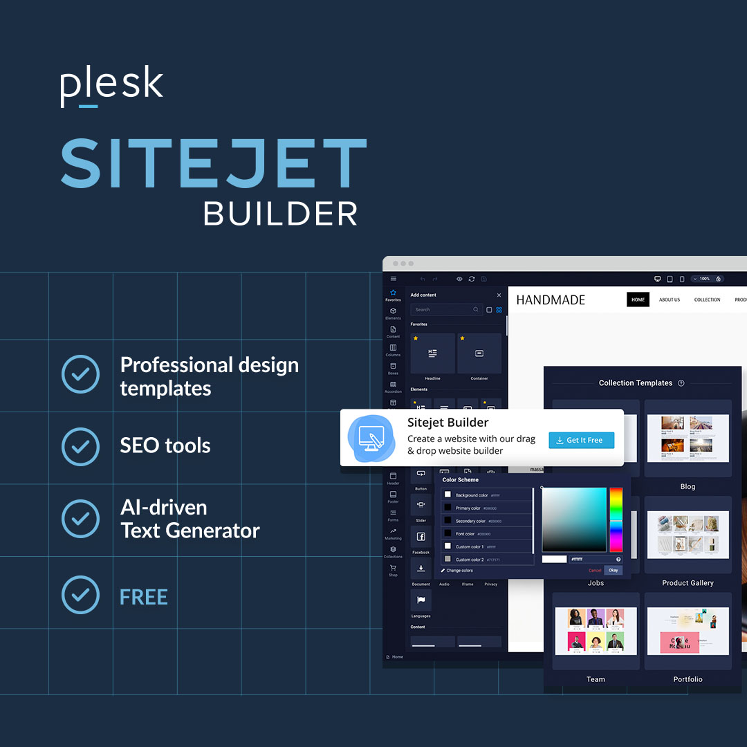 Plesk's tweet photo. Looking for a site builder that offers easy design, SEO tools, and an AI-driven Text Generator, all in one place? Plesk has it all available directly in the panel with the NEW Sitejet Builder! ✨

Enjoy the no-code website builder with ease.
👉 https://t.co/qNY3NuVA3M https://t.co/1jIfK6VskE
