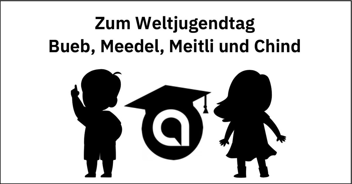 recappit's tweet photo. Im Monat August findet alle paar Jahre der Weltjugendtag statt.
In der Schweiz werden Bezeichnungen wie Bueb, Meitli, Meedel oder Chind für die nachwachsenden Generation benutzt.
👉 Mehr dazu: https://t.co/QoR5p18lGR
#recapp #language #linguistik #weltjugendtag #junge #mädchen https://t.co/gueuE3fwpL