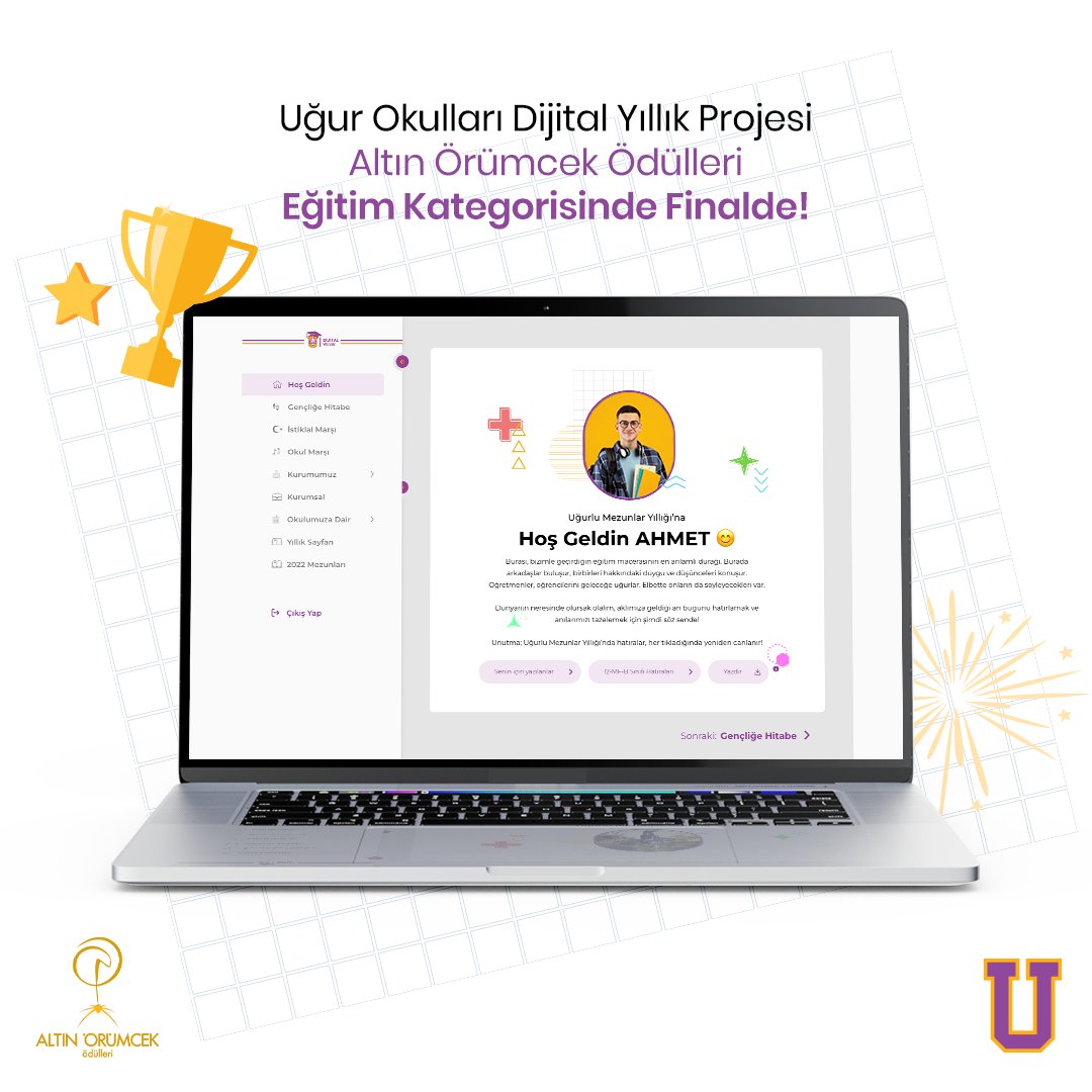 Bu sene 21.si düzenlenecek olan Altın Örümcek Ödülleri’nde Eğitim kategorisinde geleceğe uğur katacak Dijital Yıllık projemizle finale kaldık! 

Uğurlu öğrencilerimizin mezun olurken yıllıklarının dijital ortamda üretilerek diledikleri zamanda ve yerde anılarını