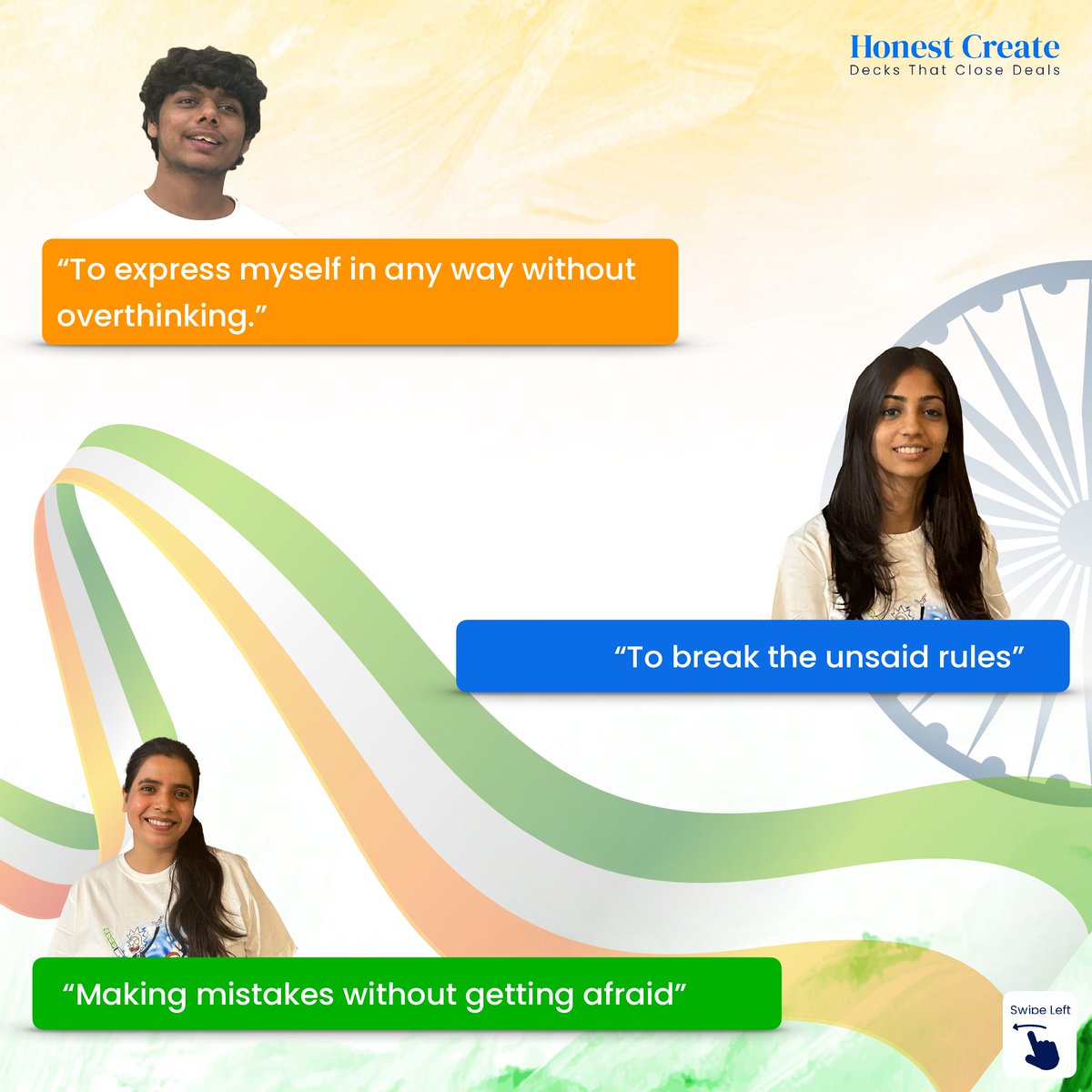 Honestcreate_'s tweet photo. It took many lives and courage, so that we can taste the sweetest of freedom today.

WHAT FREEDOM MEANS TO THE TEAM

Team Honest Create wishes you a Happy Independence Day! https://t.co/qq4WGshNMz
