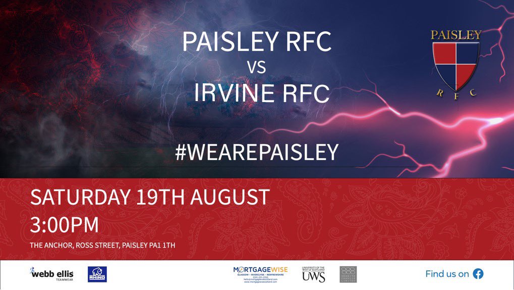 Paisley Rugby Club (@paisleyrfc) on Twitter photo Normality restored as Saturdays have returned to RUGBY DAY hosting <a href="/IrvineRFC1962/">Irvine RFC</a> this weekend at The Anchor and building on the good work from last weekend with games fast approaching.
Training continues:
Tuesday’s 7pm - 8.30pm
Wednesday’s 7.30pm - 9pm
#WeArePaisley #RugbyDay Normality restored as Saturdays have returned to RUGBY DAY hosting <a href="/IrvineRFC1962/">Irvine RFC</a> this weekend at The Anchor and building on the good work from last weekend with games fast approaching.
Training continues:
Tuesday’s 7pm - 8.30pm
Wednesday’s 7.30pm - 9pm
#WeArePaisley #RugbyDay