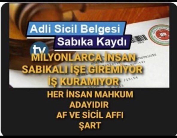 ⚠️ Çıkarılan yasa saçma sapan bir hale geldi infaz hakimleri ve memurlari doğru yorumlayamadığı gibi birde bunun af olduğunu zannedip saçma sapan algı yapan gazeteciler var. Acil Adil yasa İSTİYORUZ Mahkumlara 100yılAffı

<a href="/yilmaztunc/">Yılmaz TUNÇ</a> 
<a href="/RTErdogan/">Recep Tayyip Erdoğan</a> 
<a href="/TBMMresmi/">TBMM</a> 
<a href="/AYMBASKANLIGI/">Anayasa Mahkemesi</a>