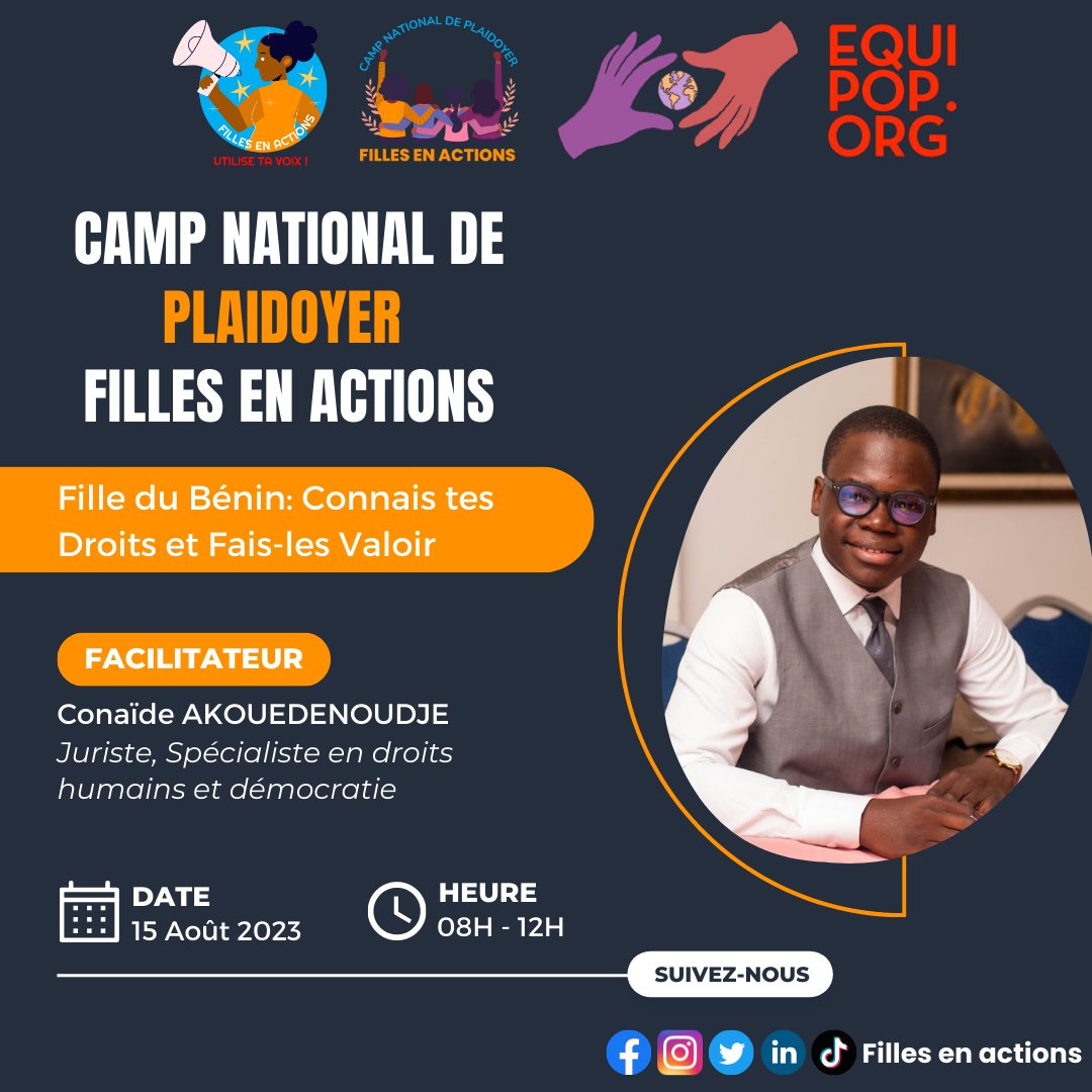 FillesActions's tweet photo. Fille du Bénin, connais tes droits et fais-les  valoir💪

C'est ce appel à l'action qui constitue le sujet d'entretien de nos jeunes campeurs.euses avec un éminent formateur aguerri en la matière.

C'est du ouf qui se déroule ici 😍 
#JusticePourLesFilles
#backingthebrave https://t.co/V31eCdGmtX
