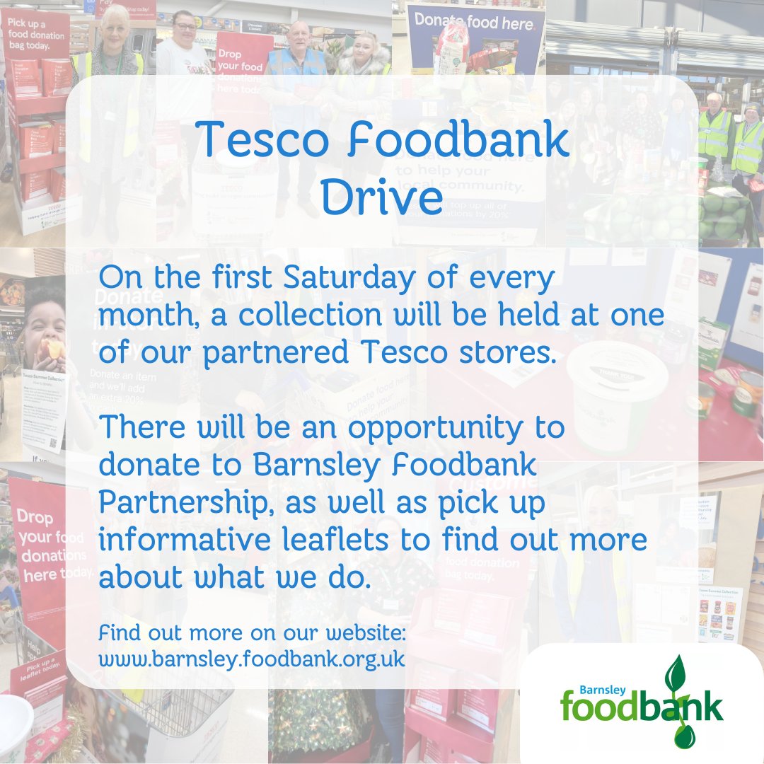 Barnsley Foodbank Partnership (@barnsfoodbank) on Twitter photo We're looking for volunteers to join us at our next Tesco Food Drive! We'll be at Tesco Hoyland on Saturday 2nd September and we have slots available between 9am-7pm. Please contact volunteer@barnsley.foodbank.org.uk for more information. We're looking for volunteers to join us at our next Tesco Food Drive! We'll be at Tesco Hoyland on Saturday 2nd September and we have slots available between 9am-7pm. Please contact volunteer@barnsley.foodbank.org.uk for more information.