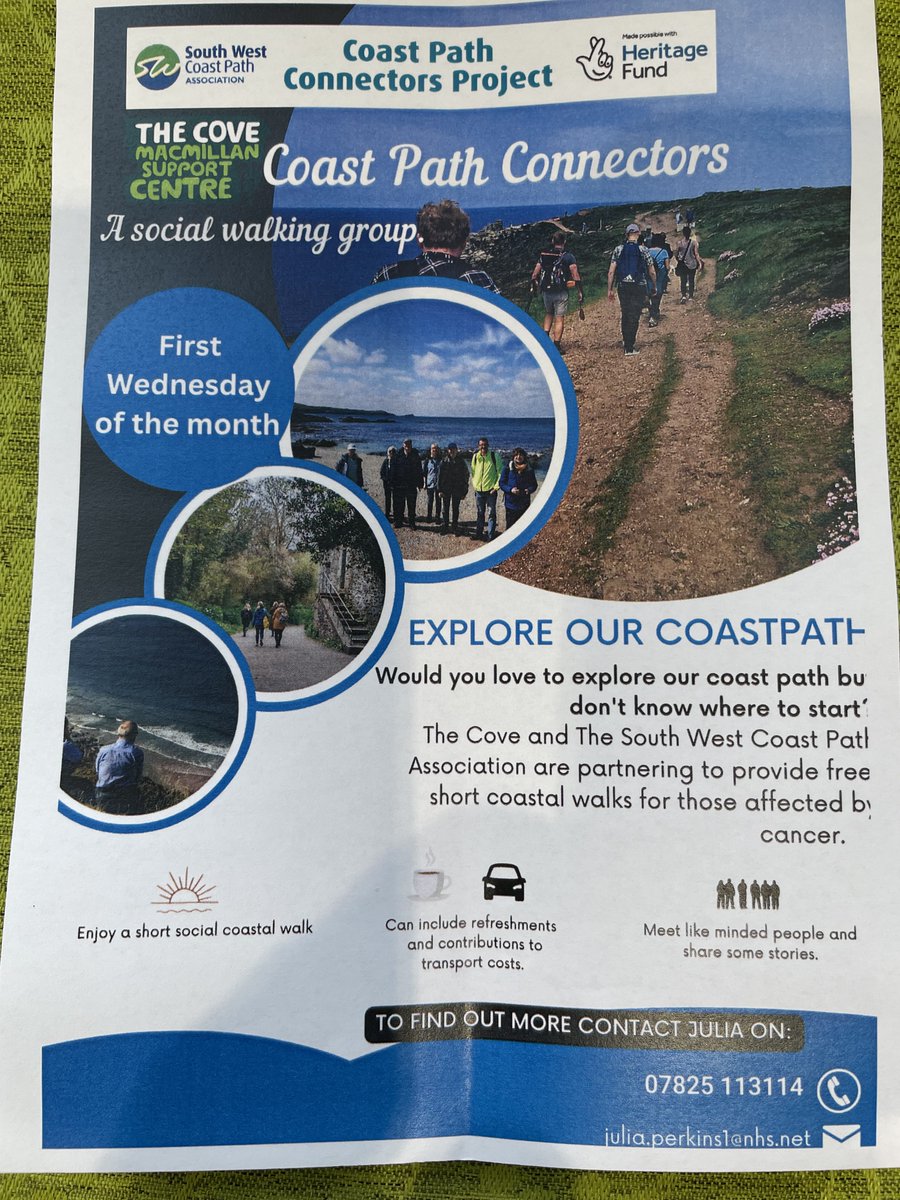 The Cove Macmillan Support Centre (@covemacmillan) on Twitter photo Would you like to explore our Cornish coast paths? Walking Group for those affected by cancer
Wed 6th Sept 10.15hrs meet Goonhavern, New Inn Car Park
For more info or to book please contact Julia julia.perkins1@nhs.net <a href="/RCHTWeCare/">Royal Cornwall Hospitals NHS Trust</a> <a href="/swcoastpath/">South West Coast Path Association</a> <a href="/HeritageFundUK/">The National Lottery Heritage Fund</a> <a href="/macmillancancer/">Macmillan Cancer Support</a> Would you like to explore our Cornish coast paths? Walking Group for those affected by cancer
Wed 6th Sept 10.15hrs meet Goonhavern, New Inn Car Park
For more info or to book please contact Julia julia.perkins1@nhs.net <a href="/RCHTWeCare/">Royal Cornwall Hospitals NHS Trust</a> <a href="/swcoastpath/">South West Coast Path Association</a> <a href="/HeritageFundUK/">The National Lottery Heritage Fund</a> <a href="/macmillancancer/">Macmillan Cancer Support</a>