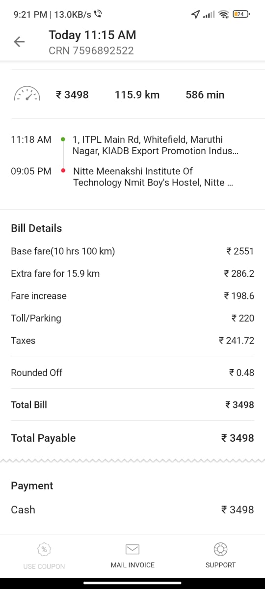 AdityaAndotra3's tweet image. "Extremely disappointed with @Olacabs! Booked a rental cab for 3498 rupees incl. tolls, but the driver charged me 3848 rupees claiming extra toll fees. This is unacceptable and misleading. I deserve a refund for this unfair charge. @ola_supports #OlaCabs #RefundNeeded"