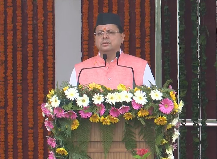 ANINewsUP's tweet photo. I express my condolences to the people affected due to heavy rains and landslides in the state and assure them that my government is fully with them in this hour: Uttarakhand CM Pushkar Singh Dhami during his I-Day speech https://t.co/AszcxEFcUF