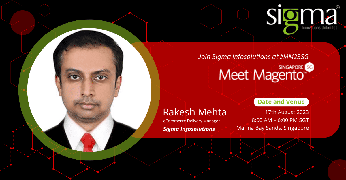 rmagesh87's tweet photo. Heading to #MM23SG!

Rakesh Mehta, the eCommerce Delivery Manager at Sigma Infosolutions Ltd. will represent us at Meet Magento Singapore 2023. Don’t miss meeting him to explore our Adobe Commerce and Magento capabilities to disrupt the modern eCommerce industry and … https://t.co/UDOwG5BI6V