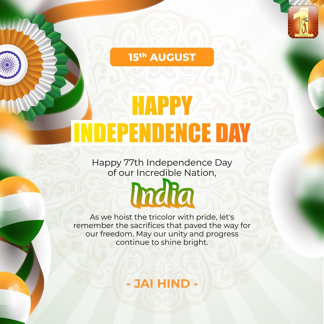 DSSNewsUpdates's tweet image. On the canvas of history, India has painted a masterpiece of resilience, diversity, and unity. As we celebrate 77 years of freedom, let&apos;s renew our commitment to make our nation shine on the global stage today and forever! Happy #IndependenceDay! 
#JaiHind 🇮🇳