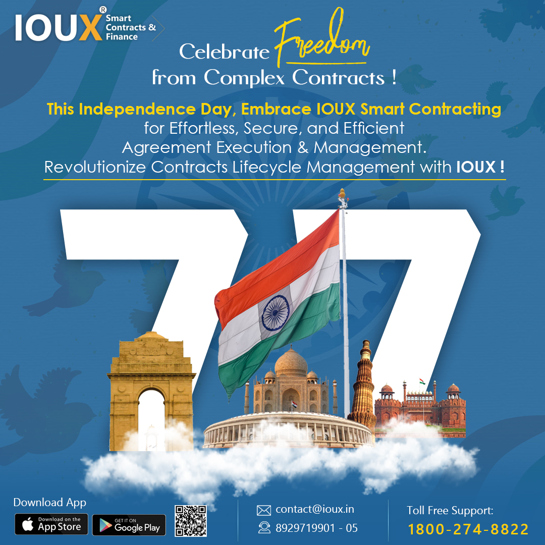 IOUXnetwork's tweet photo. Celebrate #freedom from complex #contracts!
This #IndependenceDay , Embrace #IOUX smart Contracting for Effortless, Secure, &amp; Efficient Agreement Execution &amp; Management.
Revolutionize Contracts Lifecycle Management with IOUX!
https://t.co/CmvYYcJI46
For enquiries : 1800-274-8822 https://t.co/pAPA3unrS3