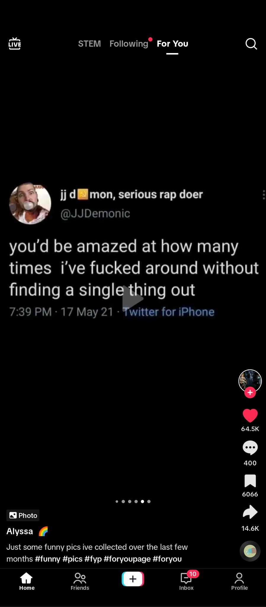 @JJDemonic YOUR TWEET IS IN AN ALMOST VIRAL TIKTOK https://t.co/CqUMuZMpFX