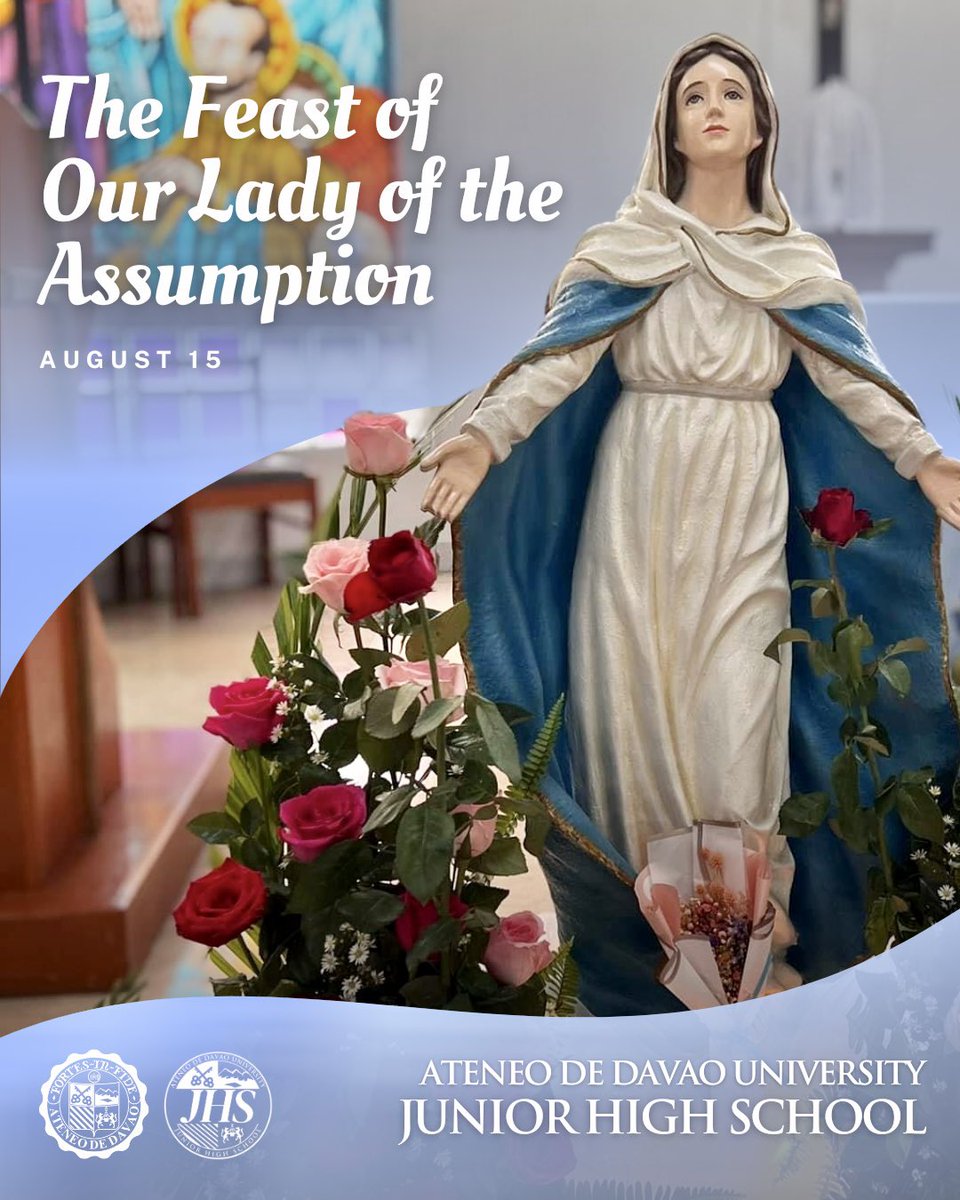 AdDU_JHS's tweet photo. FLOWERS FOR MAMA MARY | Today is the Feast of Our Lady of the Assumption.

Our Lady of the Assumption, pray for us.
Happy Fiesta, Ateneo de Davao University! 💙🤍

📸 Credits to Mrs. Excesima Lacorte-Pasilan, JHS Principal

#aimhighataddujuniorhigh

@addujhs_osa @asecofficial24 https://t.co/lwQlxtfHks
