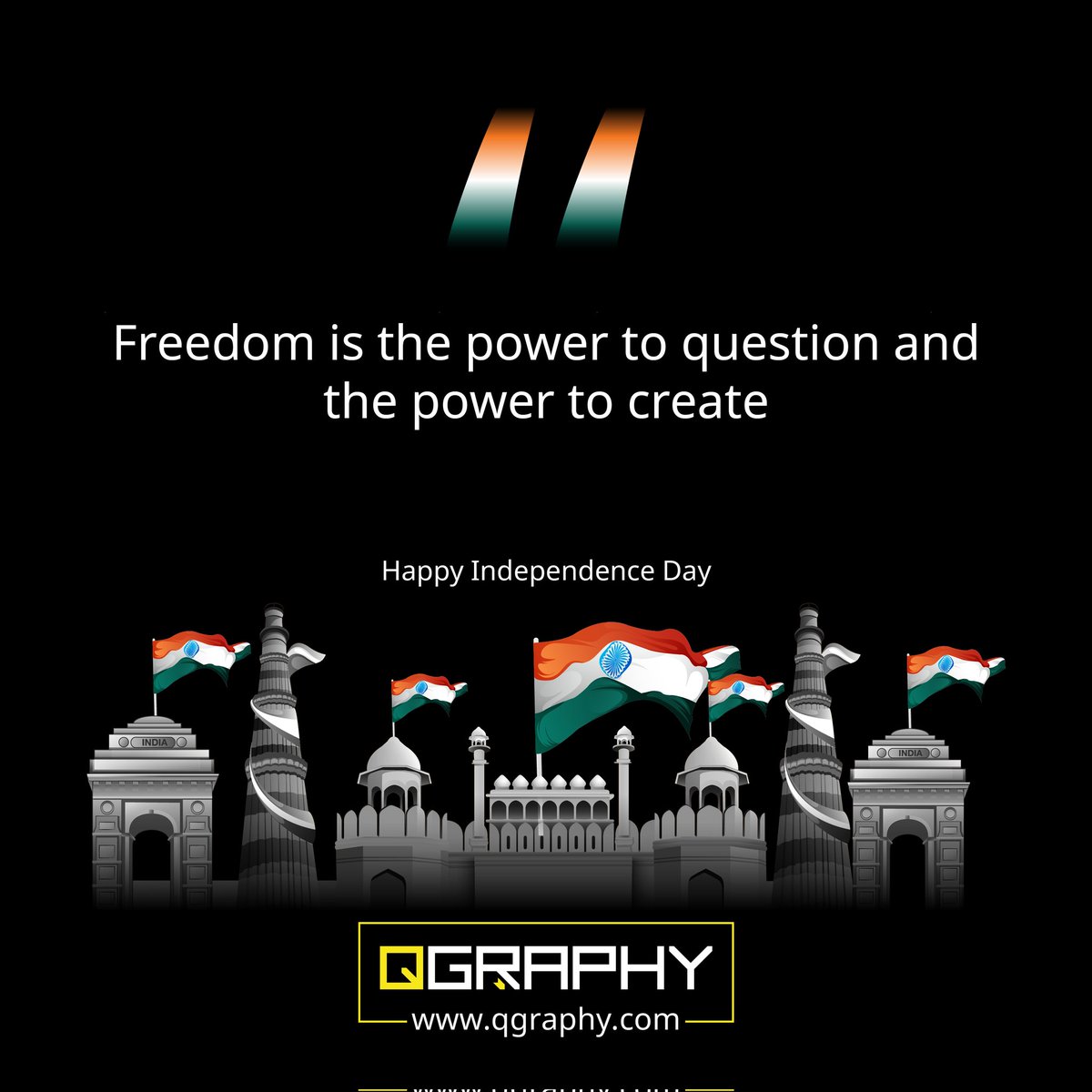 qgraphydesign's tweet photo. Happy Independence Day! 🇮🇳

At Qgraphy, we're committed to empowering businesses with design that speaks volumes. we believe in transforming brands through meaningful design and impactful strategies.

#IndependenceDay #ProudToBeIndian #QgraphyDesign #JaiHind https://t.co/vGMsOQYLmY