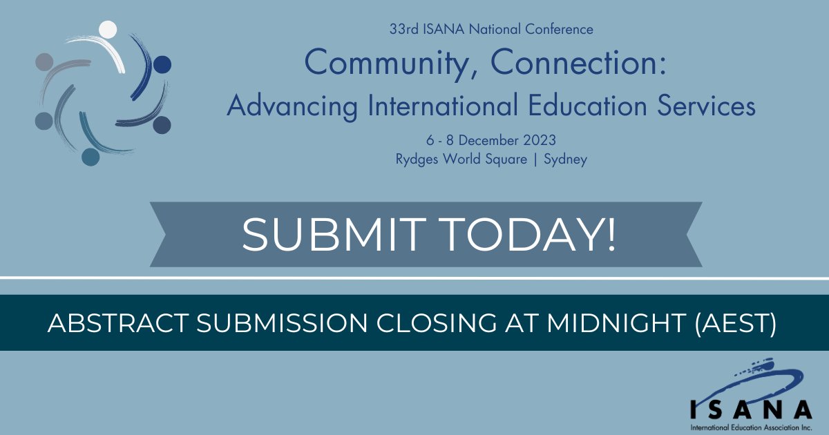 Let your voice be heard!
Today marks the final day to submit your abstracts for the 33rd National ISANA Conference.
Don't miss out on the chance to showcase your innovation in the realm of International Student Services.🌍
#inted #isana #Students 
 isanaconference.com