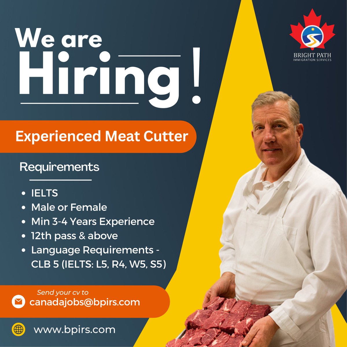 We're Hiring! Experienced Meat Cutter
Inside / Outside Canada

🍁CONTACT🍁
📧: canadajobs@bpirs.com
🌐: bpirs.com

#bpirs #canadaimmigration #canada #workpermitcanada #permanentresident #hiringnow #cook #eperience #joboffering #meatcutter #experience