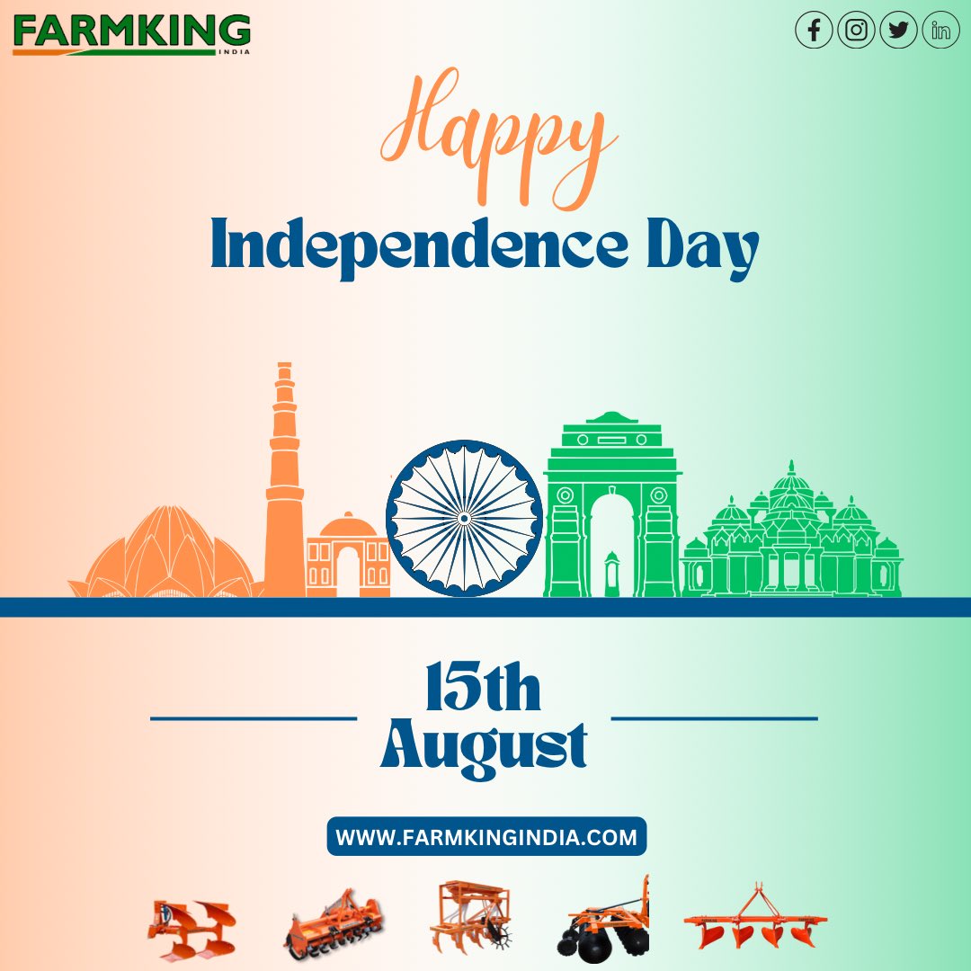 FarmkingIndia's tweet photo. Farmking family wishes you very Happy Independence Day 🇮🇳

Sales Enquiries At:
+91 9782938002
+91 9829195072
sales@farmkingindia.com

#inddependenceday🇮🇳 #15august #india #indianarmy #freedom #army 
#farm #farming #farmer #farminglife #indianfarmer #agriculture #agri https://t.co/1JovkF8H32