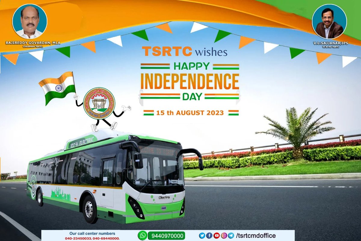 TGSRTCHQ's tweet photo. #TSRTC wishes a very Happy #IndependenceDay. https://t.co/JuD31gqLJP