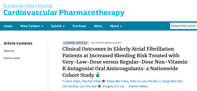 LiverpoolCCS's tweet image. Clinical Outcomes in #Elderly Atrial Fibrillation #Afib Patients at Increased Bleeding Risk Treated with Very-Low-Dose versus Regular-Dose Non-Vitamin K Antagonist Oral Anticoagulants #NOAC: a Nationwide Cohort Study @LHCHFT @LJMU_Health @LivHPartners  academic.oup.com/ehjcvp/article…