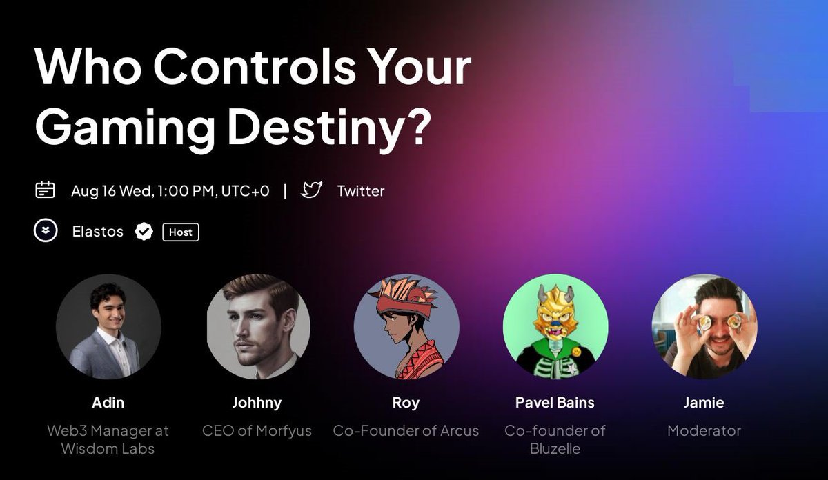 Mark your calendar for August 16th and join us alongside <a href="/MorfyusOfficial/">Morfyus</a>, <a href="/WSDMGG/">Wisdom Gaming</a>, <a href="/BluzelleHQ/">Bluzelle</a>, and <a href="/arcusgo8/">Arcus Official</a> as we dive deep into the realm of user-centric gaming, exploring the path to realizing this #visionary #future!

#Gaming #Gamefi #Web3 #Decentralized