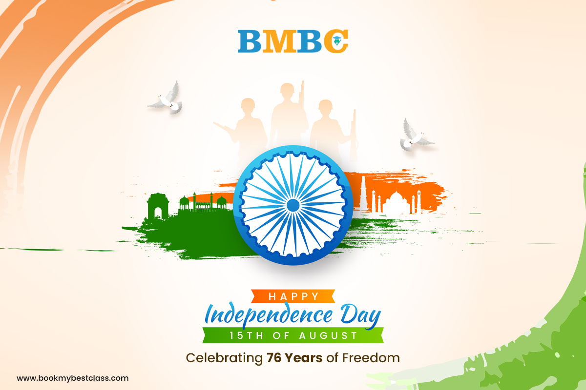 bmbc23's tweet photo. Celebrating 76 Years of Freedom with BookMyBestClass. 
From struggle to success, let's honor India's journey on this special Independence Day. Together, we embrace unity, progress, and the spirit of a thriving nation. Here's to a brighter future as we proudly raise our tricolor. https://t.co/rUAeUiiCW7