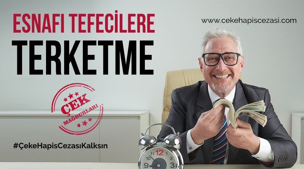 #ÇekMağduruHapis çözüm değil. Daha geç olmadan çeke hapis cezasını kaldırın
Bankaların sorumluluğunu artırın Esnafın itibarını iade edin.
5941 yasası hem alacaklı hem borçluyu mağdur ediyor
#ÇekeHapisCezasıKalksın

<a href="/RTErdogan/">Recep Tayyip Erdoğan</a> <a href="/yilmaztunc/">Yılmaz TUNÇ</a> <a href="/_cevdetyilmaz/">Cevdet Yılmaz</a> <a href="/mehmedmus/">Dr. Mehmet Muş</a> <a href="/AvOzlemZengin/">Av. Özlem Zengin 🇹🇷</a>