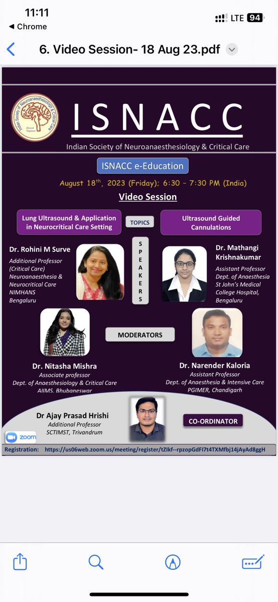 ISNACC (@isnaccindia) on Twitter photo #videosession #lungultrasound #vasculariltrasound <a href="/NCSIofficial/">Neurocritical Care Society of India</a> <a href="/SNACCNeuro/">SNACC</a> <a href="/naccsuk/">🄽🄰🄲🄲🅂</a> <a href="/ASA_Australia/">The Australian Society of Anaesthetists</a> <a href="/ISANHQ/">INDIAN SOCIETY OF ANAESTHESIOLOGISTS</a> @isccmsociety <a href="/ASALifeline/">ASA®</a> <a href="/girijarath/">Girija Rath</a>
Aug 18, 2023 06:30 PM (India)
Register in advance for this meeting:
us06web.zoom.us/meeting/regist… #videosession #lungultrasound #vasculariltrasound <a href="/NCSIofficial/">Neurocritical Care Society of India</a> <a href="/SNACCNeuro/">SNACC</a> <a href="/naccsuk/">🄽🄰🄲🄲🅂</a> <a href="/ASA_Australia/">The Australian Society of Anaesthetists</a> <a href="/ISANHQ/">INDIAN SOCIETY OF ANAESTHESIOLOGISTS</a> @isccmsociety <a href="/ASALifeline/">ASA®</a> <a href="/girijarath/">Girija Rath</a>
Aug 18, 2023 06:30 PM (India)
Register in advance for this meeting:
us06web.zoom.us/meeting/regist…
