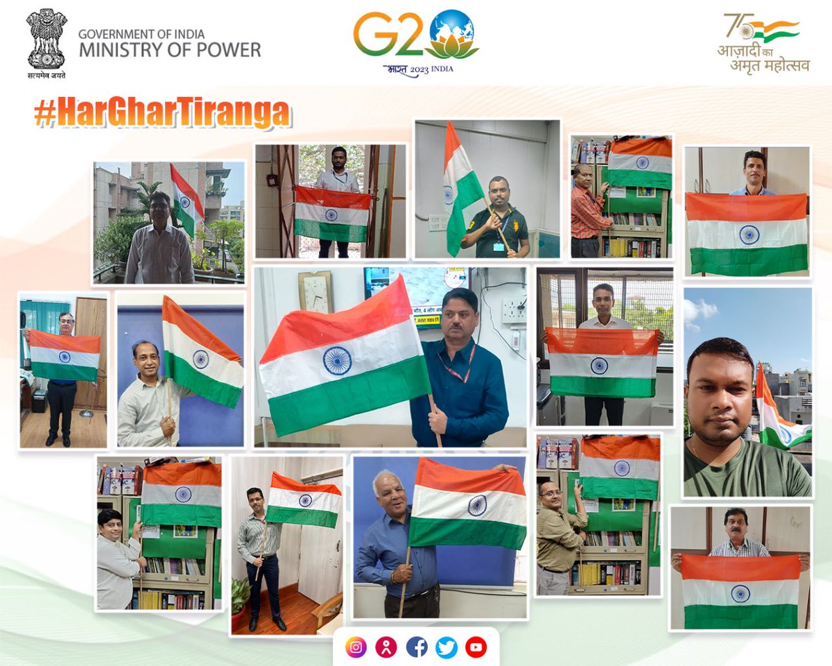 🇮🇳 #HarGharTiranga!

To celebrate India's Independence, the Ministry of Power is participating in the #HarGharTirangaCampaign from August 13-15. 

Have you unfurled the National Flag yet?

<a href="/AmritMahotsav/">Amrit Mahotsav</a> 
<a href="/mygovindia/">MyGovIndia</a> 
<a href="/MinOfCultureGoI/">Ministry of Culture</a>