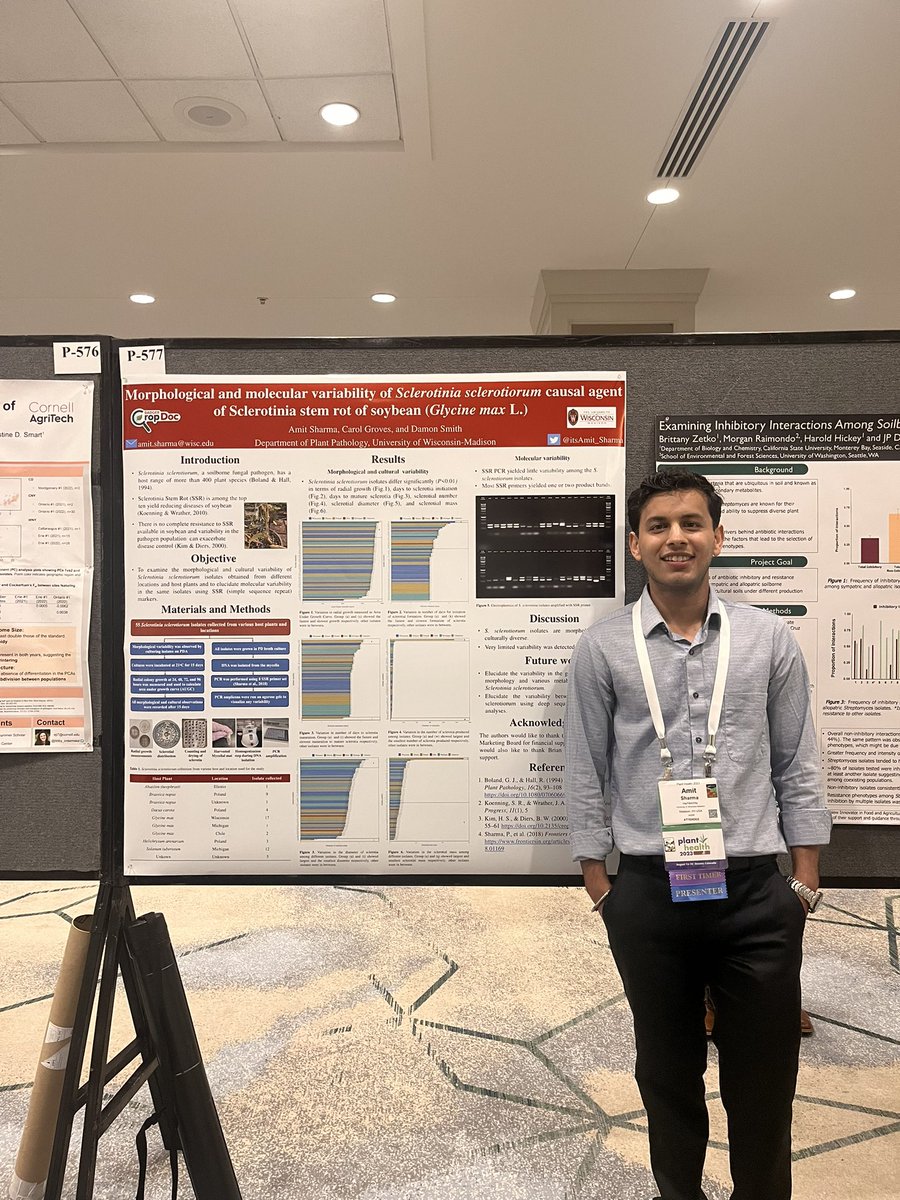 itsAmit_Sharma's tweet photo. Had a fun time presenting my poster, educating and connecting to the audience, most importantly learning about cool research going on all around the world. Thanks to @plantdisease @badgercropdoc for the platform. #PlantHealth2023 https://t.co/8g4qSyzuEd
