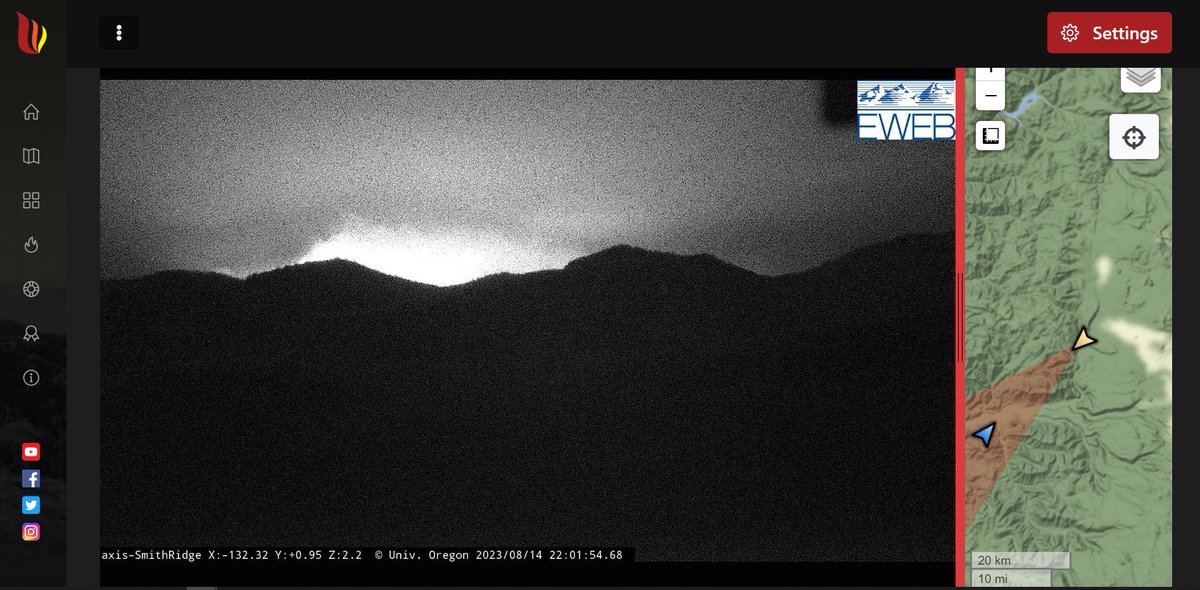 CentralOregonWX's tweet photo. The #LookoutFire has grown to 2,000+ acres & is visible from cameras in the #AlertWildfire network. More smoke from the Lookout & Bedrock is expected. This is along with heat & fire related weather alerts. Join us tonight on @CODaily for your most reliable forecast. https://t.co/f5MnS4QjA2