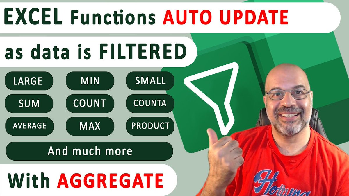 EXCEL Functions auto-update when data is Filtered using AGGREGATE
youtu.be/k2TTEXcswFk

#MieExpert #MicrsoftEdu #Excel #WorkSmaterNotHarder