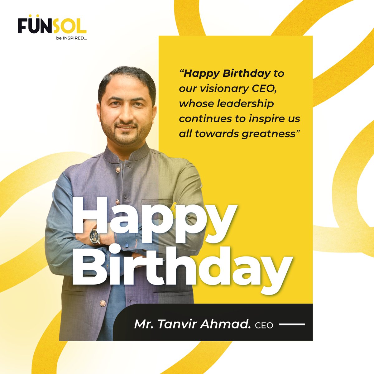 FunsolTech's tweet photo. Happiest of birthdays to our esteemed CEO Mr. Tanvir Ahmad 🎂🎉

#LeadershipMatters #HappyBirthdayBoss #BirthdayCheers #funsoltechnologies #team #digitalamarketing #itdevelopers https://t.co/HsGEKM4b0T