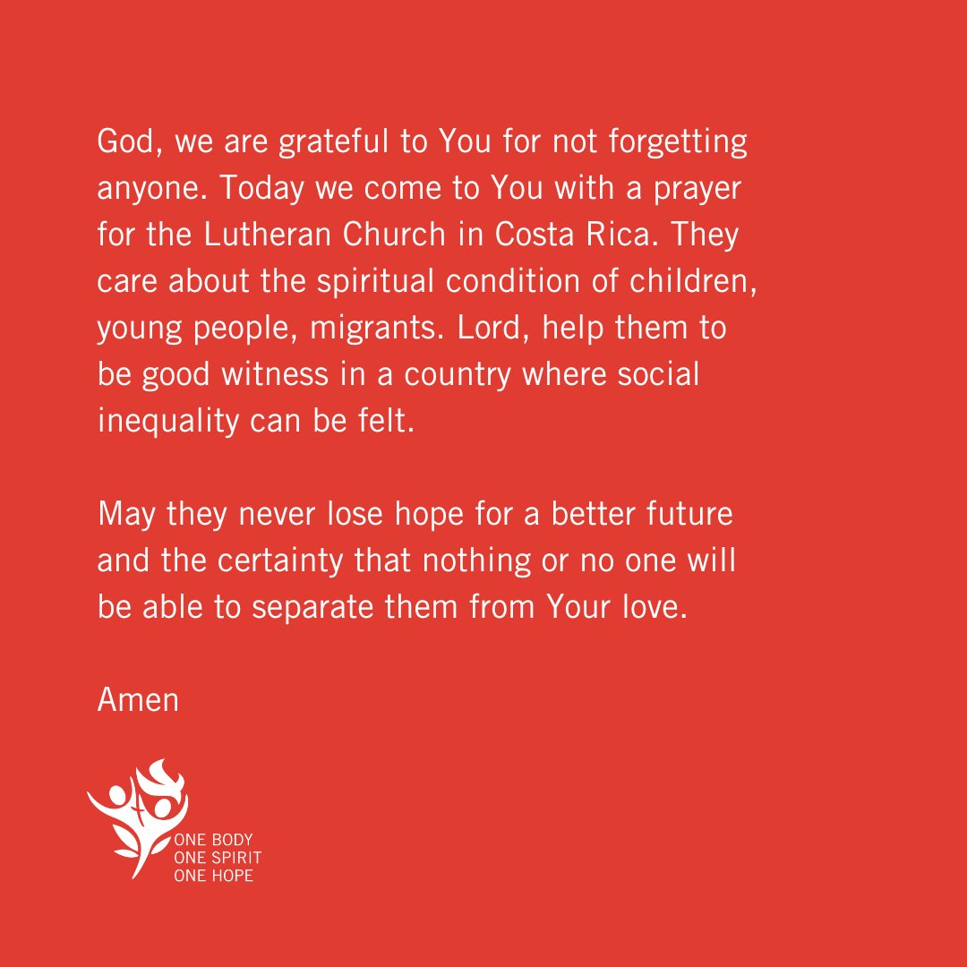 We gladly join <a href="/luteranie/">Luteranie</a> (ECACP) in prayer for the churches and people in Costa Rica. ECACP is hosting the 2023 LWF General Assembly in Kraków, Poland and prays for a LWF member churches each week. #LWFAssembly #CostaRica #prayingtogether