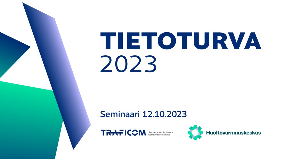 Tule mukaan Tietoturva 2023 -seminaariin!

🗓️ To 12.10.2023
📍 Sokos Hotel Presidentti, Helsinki. Ohjelmaa voi seurata paikan päällä tai etäyhteyksin. 

Ilmoittautuminen avautuu elokuun aikana. Lisätietoa löydät verkkosivuiltamme.

kyberturvallisuuskeskus.fi/fi/tietoturva-…