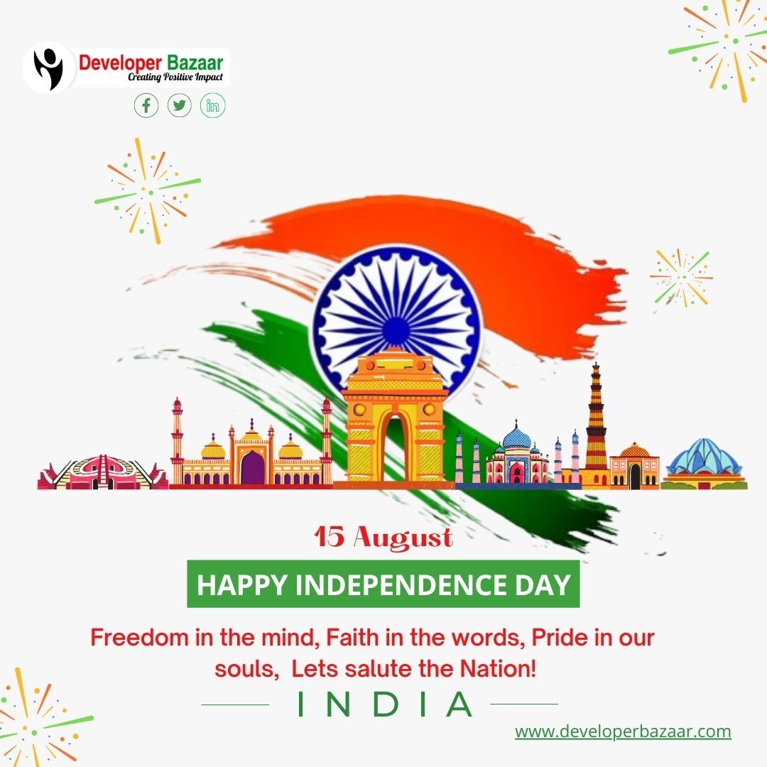 developerbazaar's tweet image. ✨Let's paint this day with the colors of patriotism and gratitude. Happy Independence Day from the Developer Bazaar team! 🎉🥳 #IndependenceDay2023 #celebration #DBTech