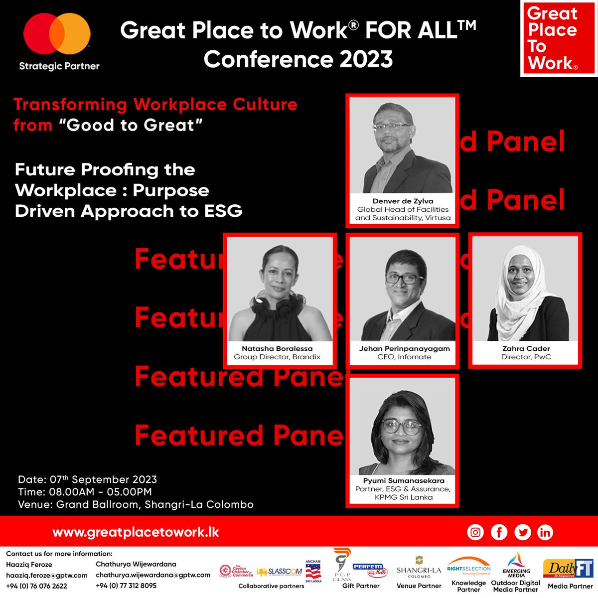 GPTW_SL's tweet photo. MEET OUR PANELISTS - Denver De Zylva, Natasha Boralessa, Zahra Cader, Pyumi Sumanasekara, &amp; Jehan Perinpanayagam

Join us at The Great Place to Work® FOR ALL™ Conference 2023.

REGISTER NOW.
https://t.co/uRPAgLWgG4

#GreatPlaceToWork #GreatPlaceToWorkLK #GPTW #BestWorkplaces https://t.co/g36kLMwViu