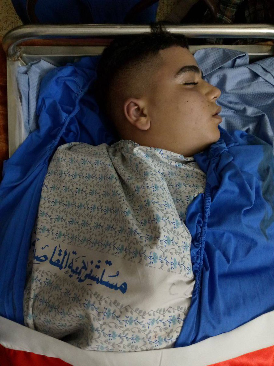 A picture of 16-year-old teenager Qusai Al-Walaji, one of the two Palestinians who were shot and killed by Israeli occupation forces during a military raid into Aqabat Jabr refugee camp in Jericho at dawn today.