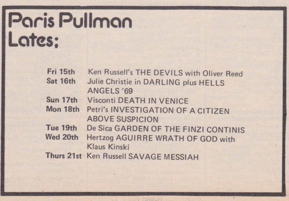 wilsongullis's tweet photo. Forty-eight years ago this week, these were the late films at the Paris Pullman (And what a random double-bill Saturday 16th August was!)... #1970s #films #film #LateNight #ParisPullman https://t.co/X7XAuszo9R