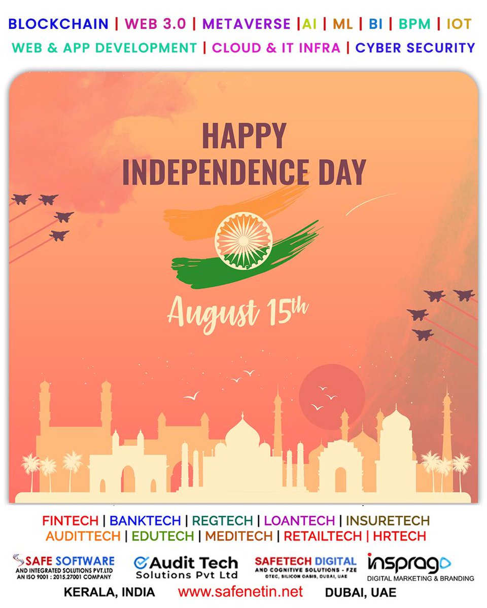 May the tricolour always remind us of the sacrifices made and unity that binds us as a nation.
On this day, let’s reaffirm our commitment to build a stronger, inclusive and prosperous Nation.
Happy Independence Day 💪🏻

From <a href="/SafePvt/">SAFE SOFTWARE & INTEGRATED SOLUTIONS PVT LTD</a>