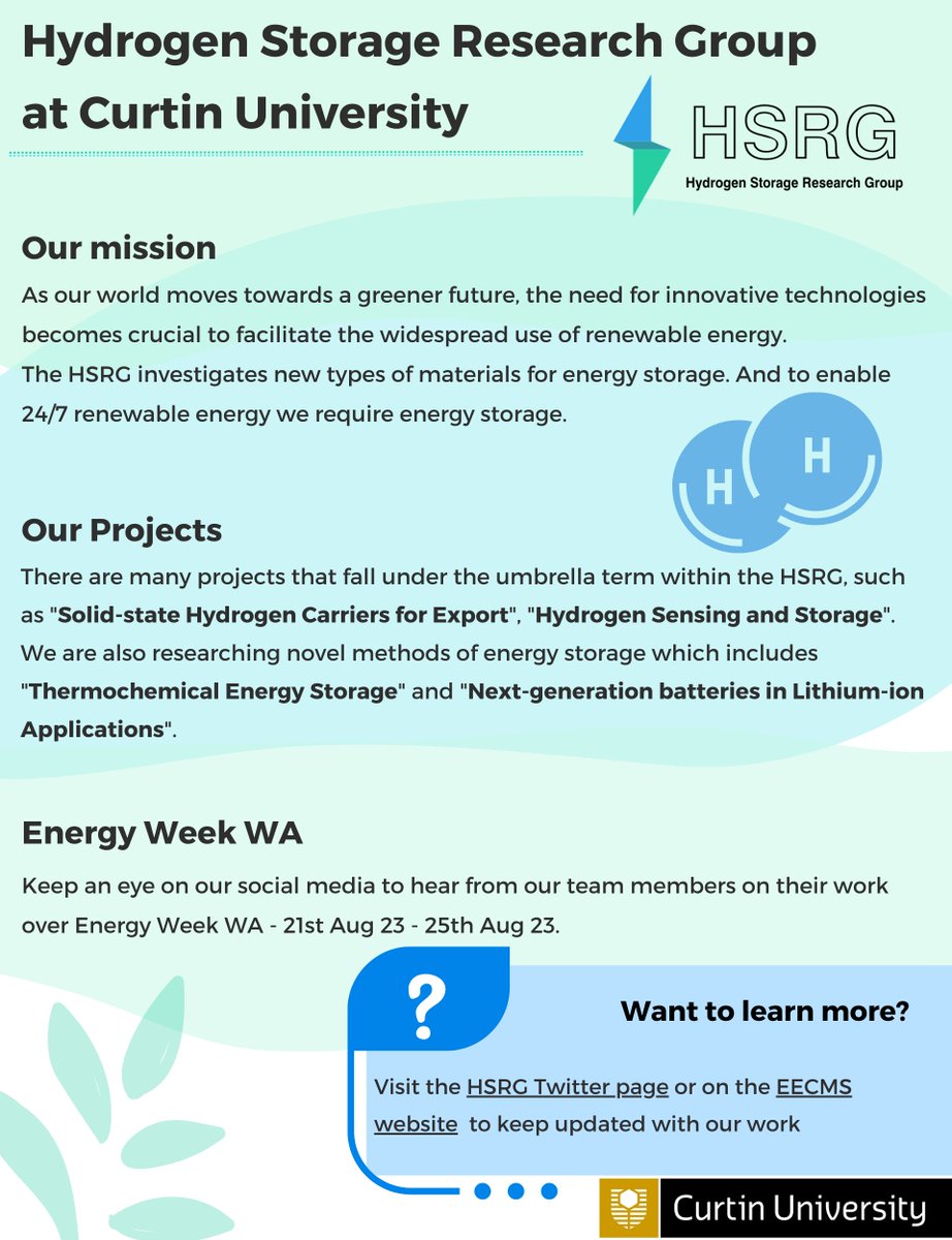 Next week is Energy Week in Western Australia, so what better time to promote our work here at the Hydrogen Storage Research Group (HSRG) at <a href="/CurtinUni/">Curtin University</a>.  

🧵