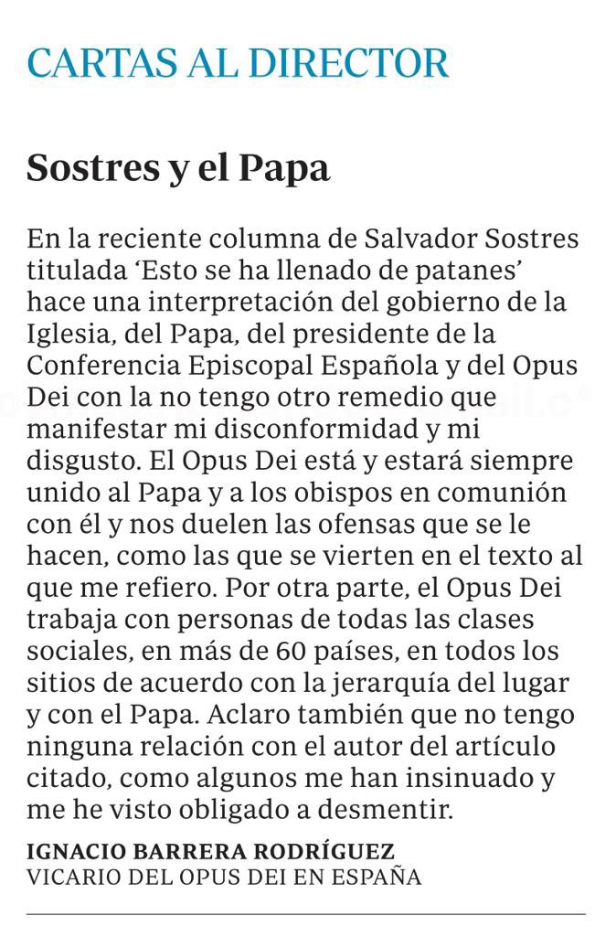 Carta al director de <a href="/abc_es/">ABC.es</a> del vicario del Opus Dei en España.