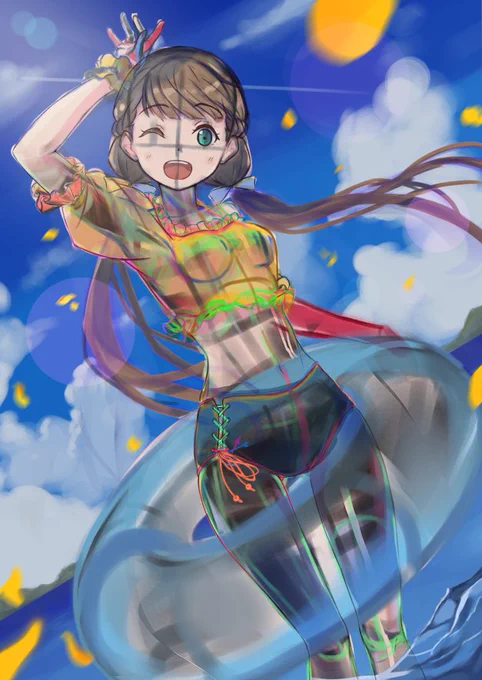 当アカウントで年に1枚しか描かれないという大変貴重(?)な水着イラストの進捗でございます... 連休中に完成するといいなぁ... #wip