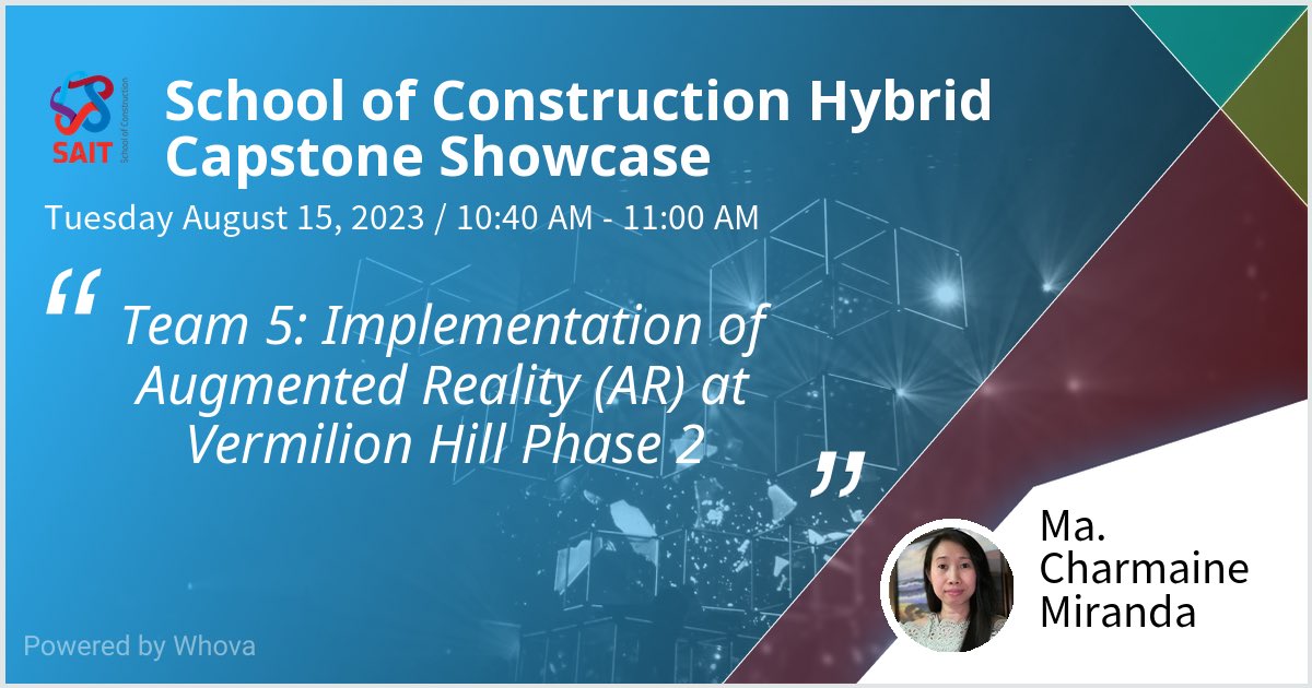 I am speaking at School of Construction Hybrid Capstone Showcase. Please check out my talk if you're attending the event! #SAIT #SoC #CapstoneProjects #Hybridshowcase #StudentSuccess #HereatSAIT #Construction - via #Whova event app