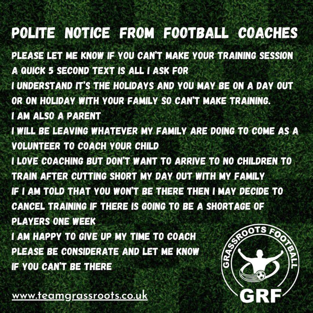 🗣A Polite notice from grassroots coaches.